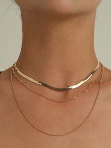 1pc Women's Simple Dual Layered Gold Metal Necklace, Suitable For Casual Wear All Year Round - Gold - View 3