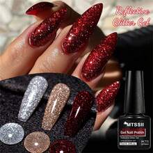 Mtssii 7ml Champagne Gold Sliver Reflective Nail Gel Polish Sparkling Shining Glitter Pink Red Color Nail Supplies Semi Permanent Soak Off UV Gel Varnish Sparkle Effect Nail Art Manicure - 彩色 - 查看 4