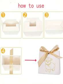 Élégantes boîtes à bonbons thème mouton pour l'Aïd al-Adha, avec ruban doré - contenants cadeaux en papier blanc et doré pour Ramadan Kareem, parfait pour les faveurs de fête islamique et décorations de maison