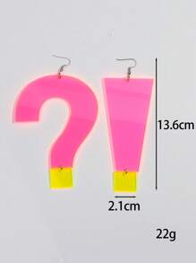 1 Pair Stylish Acrylic Neon Color Oversize Question Mark & Exclamation Point Pendant Earrings, Suitable For Women Party Wear