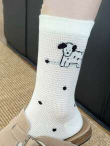 6 أزواج جوارب بيضاء شبكية كرتونية بطبعات الجراء للنساء، جوارب قصيرة صيفية رقيقة ،جوارب للمراحل المتوسطة - متعدد الألوان - مشاهدة 6