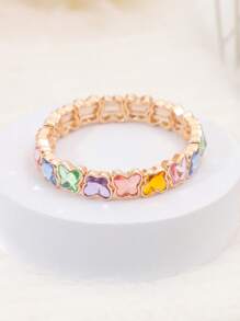 1 pieza Pulsera ajustable chapada en oro de 14K con decoración de mariposa danzante elegante, de moda y versátil