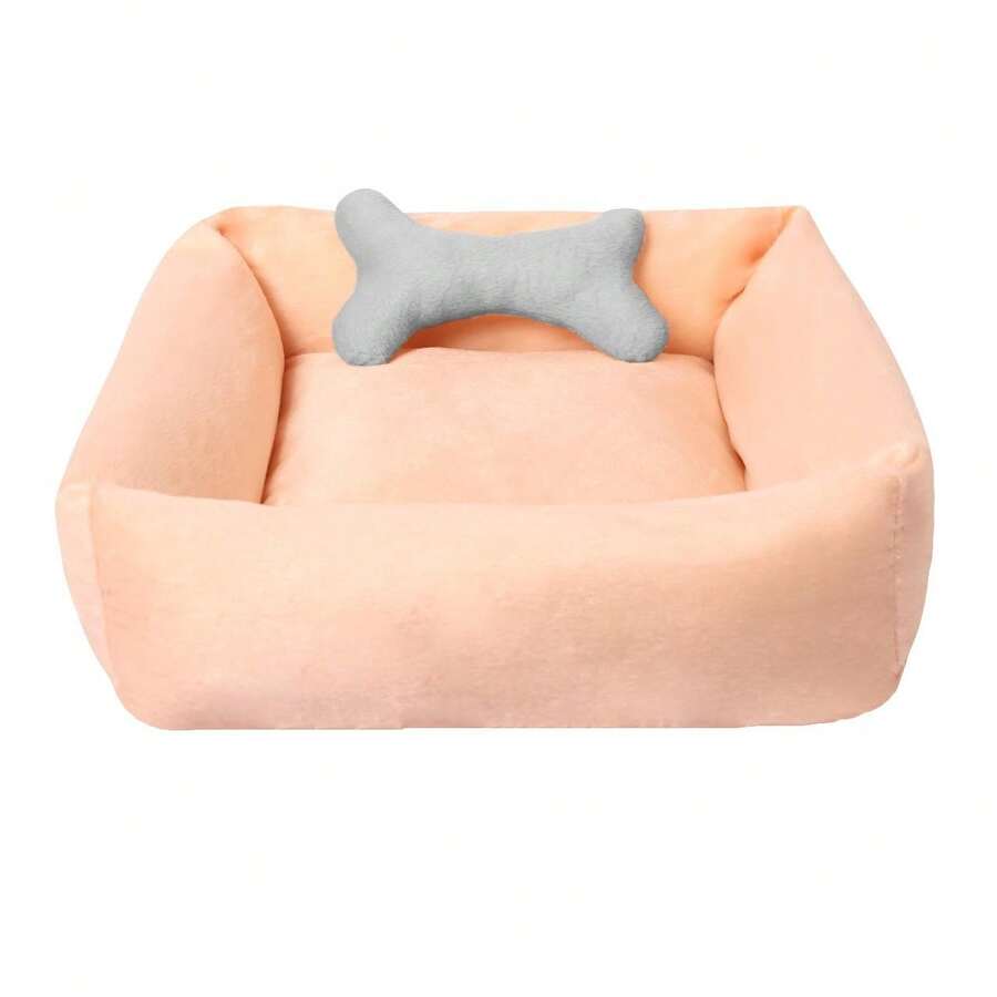 Square Pet Bed With Plush Bone For Small And Medium Sizes, Non-Slip - 米色 - 查看 1