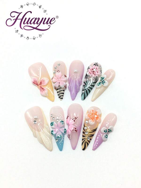 Pure Handmade 10PCS3.3 Unhas finas de salto alto em formato de unha usáveis Pure Handmade Pó de espelho mágico francês degradê Pure Handmade Cola de modelagem tridimensional esculpida 3D Fashion Versátil Adequado para uma variedade de ocasiões para usar Primavera, verão, outono e inverno Estilos de quatro estações podem ser dados a amigos, melhores amigos, parentes e amigos Presentes de aniversário para o Dia dos Namorados podem ser reutilizados e usados
