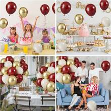 24pcs/30pcs Red And Gold Balloons, Burgundy And Gold Balloons, Chestnut Colored Balloons, Metallic Gold And Ivory Latex Balloons, Helium Supported, Suitable For Wedding, Anniversary, Engagement, Birthday Party Decoration - Multicolor - View 6