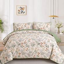 DJY 3 Pieces Queen King Size Gradient Aqua Flower Pattern Bedspread Coverlet For All Season,Soft Lightweight Microfiber Bedding Set,Wedding Items,Valentines Day Home Bed Room Decor,Easter Gifts,Mothers Day Gift,All Season - Xanh lá cây có thể đảo ngược - Xem 1