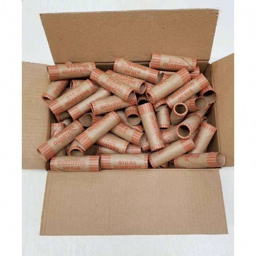 300 nuevos rollos de envolturas de monedas preformadas - tubos de papel para cuartos, cada uno contiene $10 - rollos de monedas de 25 centavos resistentes para un conteo y almacenamiento fácil - ideal para bancos, cajeros y entusiastas de las monedas - diseño de llenado rápido y sin problemas para envolver monedas de forma rápida - tubos envoltores de monedas de 25 centavos duraderos y confiables - Camel - Ver 1