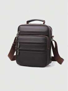 1pc Genuine Leather Solid Men's Shoulder Bag Crossbody Bag, Square Multi-Pocket, Phone Bag Wallet Suitable For Daily Business Commute School Bag Teenagers Freshmen High School University Practical Stylish Sling Bag Man Bag Cross Body Bag Shoulder Bag Side Bag Students School Supplies