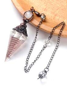 1 pieza Péndulo retro de piedra de cristal de resina con colgante de hexágono en punta para radiestesia y equilibrio, como joyería con cadena - Péndulo pirámide hexagonal - Ver 12