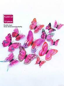 12 piezas Pegatinas de pared de mariposas 3D con alas dobles - Imanes + Adhesivo doble cara en PVC plástico, adecuado para decoración del hogar y fiestas, genial para bodas, cumpleaños, graduaciones, celebraciones patrióticas, Navidad, Día de la Madre, Día del Padre y diversos días festivos, sin necesidad de electricidad