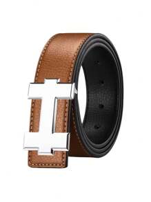 Cinturón casual de moda con hebilla lisa de plata en forma de H, diseñador de lujo de alta calidad, apto para unisex, perfecto para vaqueros, ropa de trabajo casual, negocios, novio, esposo, padre, hombre, regalo, uso diario, moda, adolescente, al aire libre, vacaciones, atlético, viaje, calle, bohemio, vintage