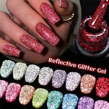 Mtssii 7ml Champagne Gold Sliver Reflective Nail Gel Polish Sparkling Shining Glitter Pink Red Color Nail Supplies Semi Permanent Soak Off UV Gel Varnish Sparkle Effect Nail Art Manicure - 彩色 - 查看 9