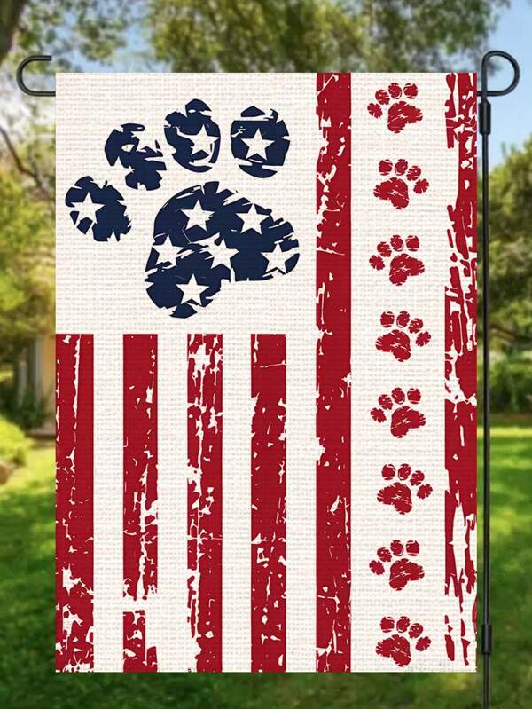 1pc Patriotic Dog Paw & Star Fourth Of July Garden Flag – Double-Sided, Durable Linen, Perfect For Independence Day & Memorial Day Decorating, Suitable For Outdoor Garden Patio And Home Decor, Flagpole Not Included, 12x18 Inches