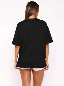 Letras  Casual  Poliéster      T shirt  Deportivo  Oficina  Casa - Negro - Ver 3