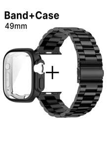 2pcs Black Stainless Steel Metal Adjustable Apple Watch Band + TPU Protective Case & Screen Protector Compatible With Apple Watch Ultra 3 2 1 Series 10/9/8/7/6/5/4/3/2/1, 38mm 40mm 41mm 42mm 44mm 45mm 46mm 49mm, Suitable For Men & Women