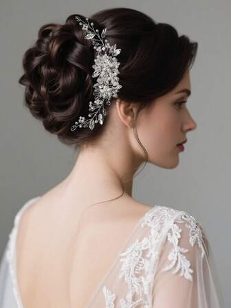 1 st silverpärlkam med strass av glas, enkelt brudhårtillbehör, bröllopsklänningsdekor