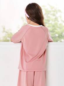 mini bala Bộ đồ ngủ lụa cho bé gái, kháng khuẩn, đồ ngủ gia đình đồng bộ mùa hè mới. - hồng - Xem 5