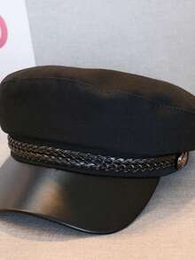 1pc Women's Braided Rope Anchor Solid Color Stylish Korean Fashion Newsboy Cap, Suitable For Daily Commute And Street Matching - Black - View 6