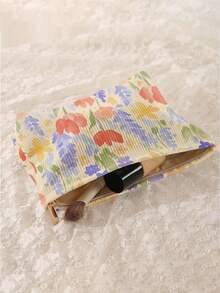 花卉灯芯绒化妆包，轻便拉链化妆品收纳袋，甜美风格多功能洗漱包，送给女孩、女士和朋友的礼物，返校用品，返校购物 - 彩色 - 查看 4