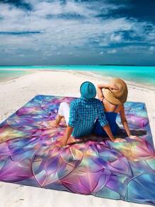 1 Stück Frühling/Sommer Neuer Boho Stil wasserdichte Sand abweisende modische süße Farbverlauf Blumen digital bedruckte Stranddecke, geeignet für Camping, Outdoor-Picknick, Strand