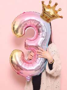 1pc 32-Inch Foil Gradient Number Crown Shape Balloon, Birthday Party Decoration, Baby Shower, Wedding Anniversary, Theme Party Decoration, Children's Birthday Decor Balloon