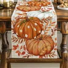 1pc Linen Pumpkin Print Table Runner, Simple Home Decor For Living Room Coffee Table, Autumn Farmhouse Style Decorative Cloth, Suitable For Thanksgiving/Halloween, Multi-Occasion