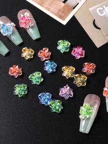 20/50/100 件花朵指甲饰彩色透明极光樱花指甲水钻适用于丙烯酸指甲 3D 渐变晕染樱花设计可爱指甲宝石树脂美甲用品女士女孩美甲饰物配件 DIY 指甲宝石
