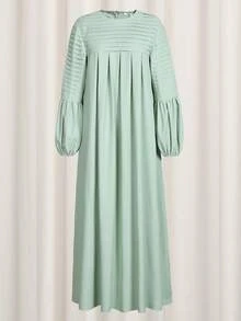 女士中东阿拉伯连衣裙宽松长袖褶皱设计穆斯林长袍 - 綠色 - 查看 3