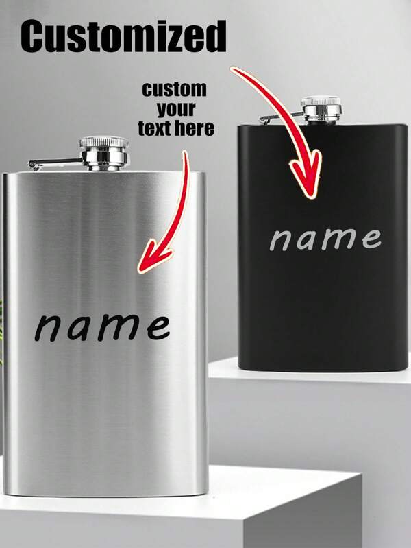 1 pieza Petaca cuadrada de acero inoxidable de 8 onzas, personalizable con tu nombre - regalo perfecto para familiares, amigos y Navidad - resistente y fácil de limpiar, para alcohol, whisky, vino, para usar en el hogar, la cocina y exteriores
