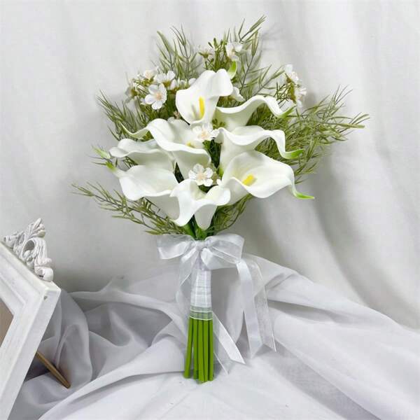 Fake Calla Lily Flowers Artificial Flowers Bouquet For Wedding Decoration, Wedding Floral Arrangements Faux Flowers Plant Wedding Bride Bouquets Tables Centerpieces For Rustic Home Decor Indoor Vase Floral Table Decor
