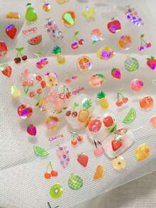 1 件浮雕夏季水果美甲贴纸装饰橙子、柠檬、草莓、葡萄、蓝莓、西瓜等图形美甲元素贴花，适合女士和小女孩 DIY