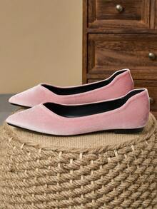 WHDXY Women's Flat Solid Color Loafers, Pointed Toe Work Shoes For Commuting Office, Non-Tiring Flats, All-Season - Pink - View 5