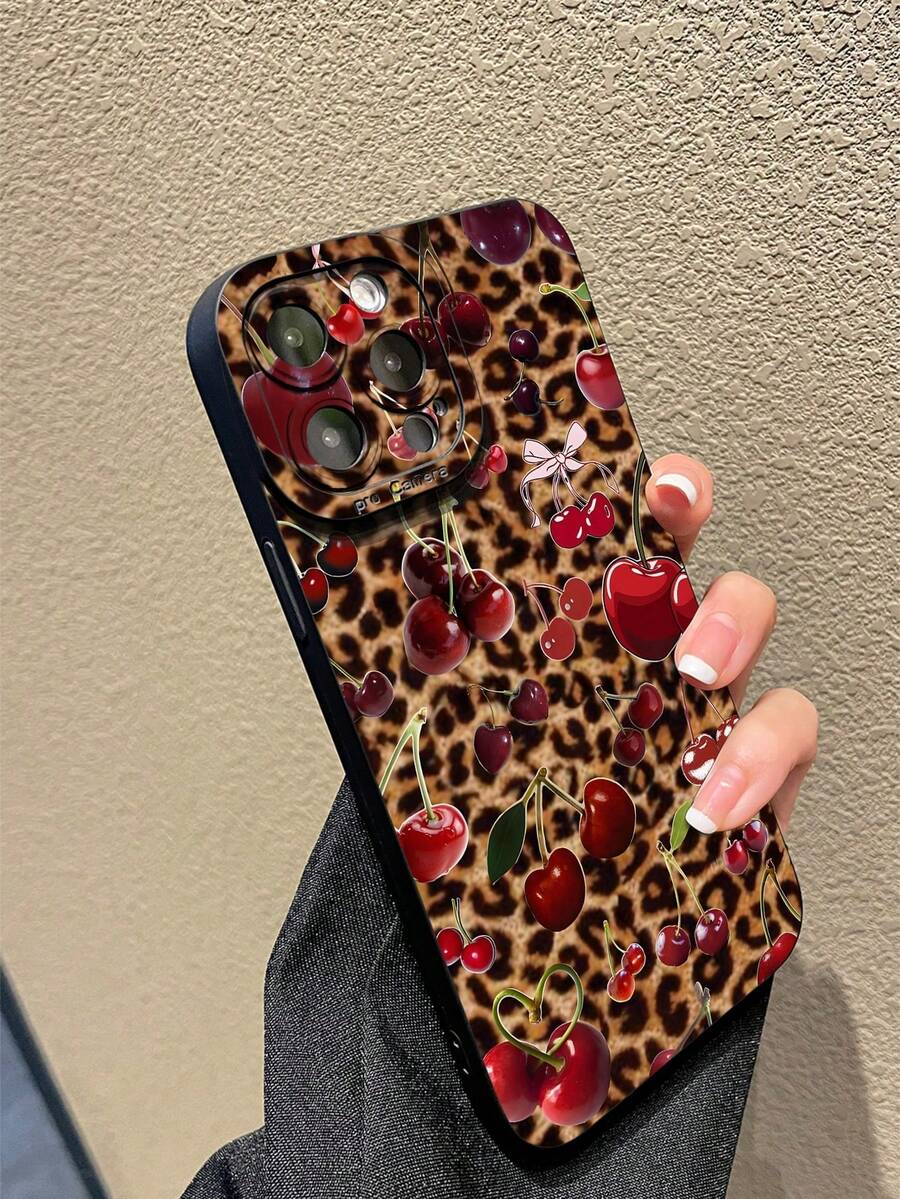 Funda para teléfono con estampado de guepardo, leopardo y cerezas (1 unidad). Funda de TPU picante compatible con phone S - Multicolor - Ver 1