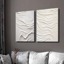 2 piezas de impresión sobre lienzo sin marco, Olas blancas abstractas, pintura artística minimalista moderna con textura retorcida, adecuada para decoración de pared del hogar