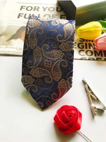 1 Set Classic Paisley Necktie Gift Box Including Necktie, Tie Clip, Boutonniere, High-End Business Formal Wear Suitable For Weddings, Father's Day, Friends Gifts, Meetings, Important Conferences