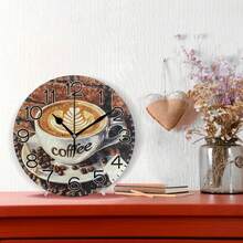 12 Inch Vintage Cafe Coffee Wall Clock Battery Operated Non Ticking Silent Quartz Analog Rustic Farmhouse Round Clock Retro Decor For Home Kitchen Living Room Bathroom - default - View 2