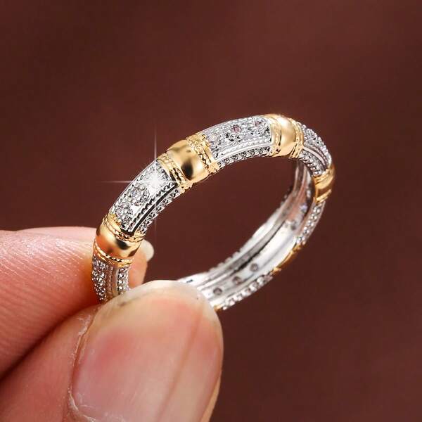 [Anel versátil de zircônia sintética] Anel elegante de cobre estilo japonês e coreano para mulheres, com zircônia sintética incrustada, design de roda, versátil para ocasiões diárias e presentes, adequado para todas as estações