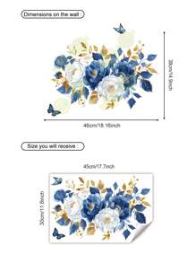 1pc Blue Floral Pattern Bathroom Wall Sticker