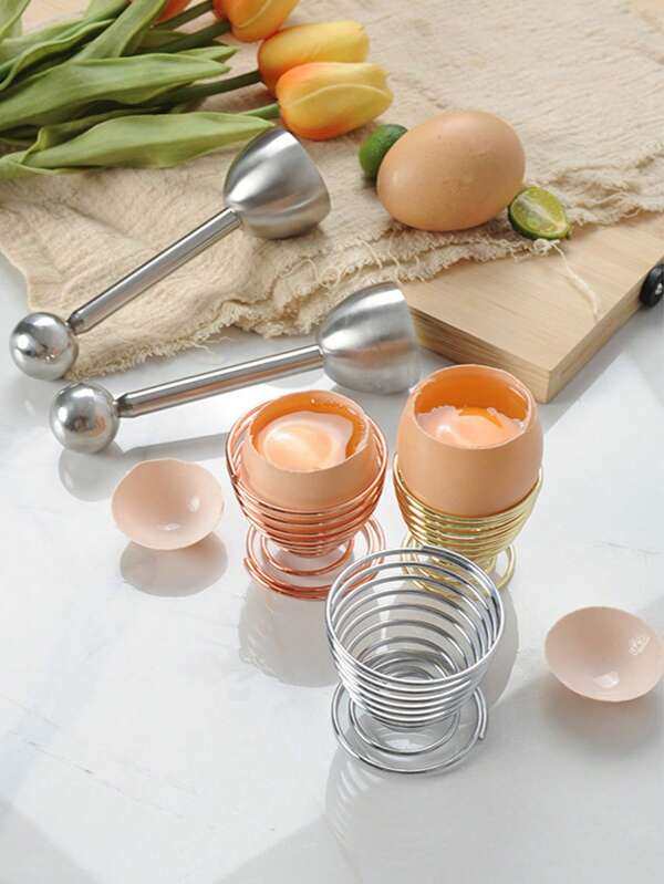 1pc Creative 304 Stainless Steel Elastic Egg Cracker Cutter, Useful Egg Holder Kitchen Tool