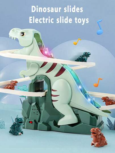 Dinosaur Climbing Stairs Electric Track Assembled Pretend Play Set With Music, Lights, Educational & Entertaining Slide Adventure Playset, Suitable For Boys/Girls Birthday Gifts, Parent-Child Interaction