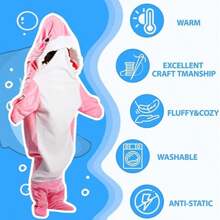 Cartoon Shark Slouchy Sleeping Bag Jumpsuit Pajamas Flannel Animal Home Blanket Jumpsuit Hooded Loose Fitting Nightgown