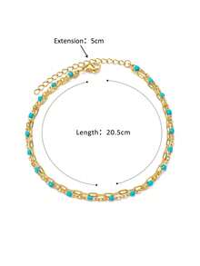 波西米亚风彩色流苏不锈钢沙滩脚链，18K 镀金防褪色防水双层链脚链，海滩度假珠宝配饰，送给母亲/挚友的完美礼物 - 不銹鋼 - 查看 16