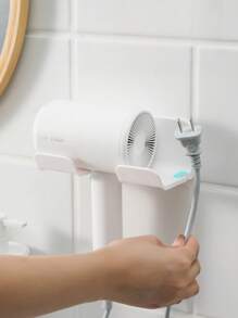 1pc Wall-Mounted Hair Dryer Holder With Plug Hook, Bathroom Storage Rack, Easy To Use Styling Tool Organizer, No Drill Required Bathroom Organizer Bathroom Decor Summer