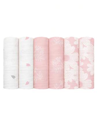 GLLQUEN BABY ผ้าห่มรับเด็กผู้ชาย 6 ชิ้น, ผ้าห่มห่อตัวมัสลินผ้าฝ้าย เด็กผู้หญิง ผ้าสี่เหลี่ยม ระบายอากาศได้ดี & ผ้านุ่ม ผ้าห่มเด็กบาง ผ้าอ้อมเด็ก ซับสองชั้น ผ้าห่อตัวทารก, ได้รับการรับรอง Oeko-Tex