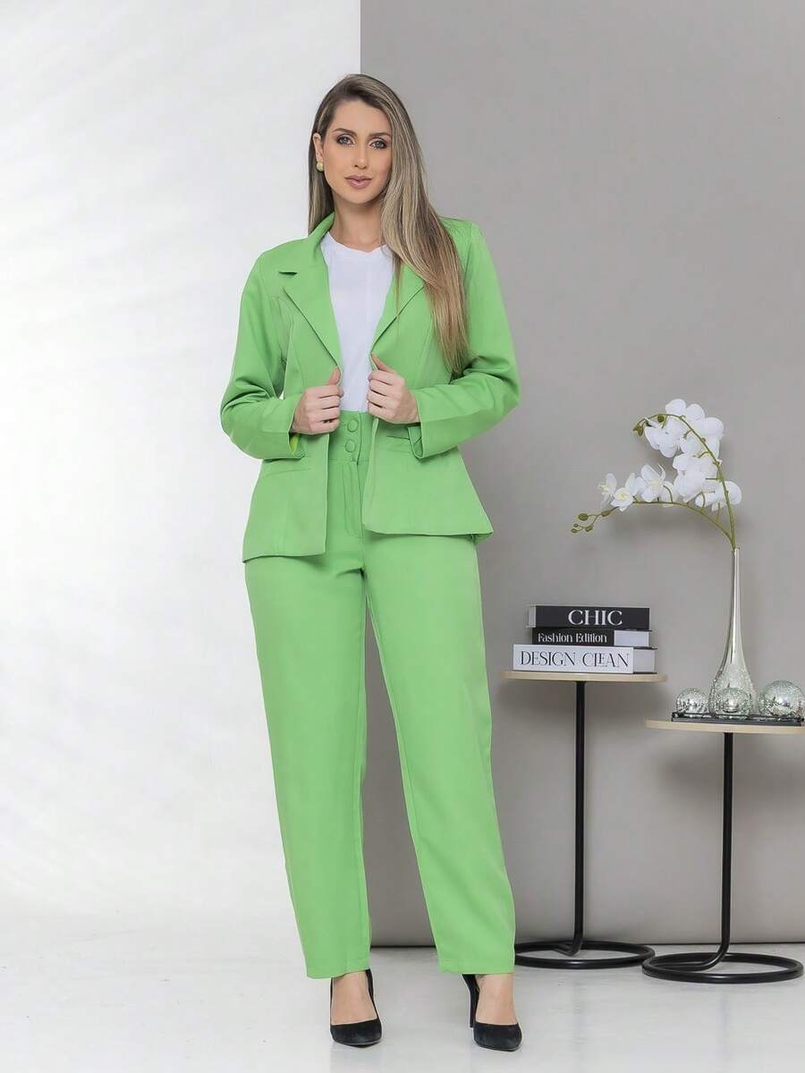 Women's Blazer And Tailored Pants Set Winter Cold Mother's Day Casual - 薄荷綠 - 查看 1
