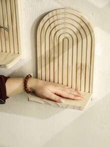 1 pièce Étagère flottante en bois, étagère d'affichage à design en arc, organisateur de stockage à plusieurs niveaux, décoration pour la maison, étagère murale, support d'affichage en bois naturel minimaliste pour le salon, la chambre à coucher, la pépinière, style bohème