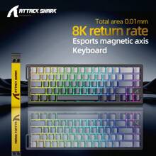 ATTACK SHARK X68 HE 8000Hz Rapid Trigger Keyboard, 0.01mm RT Accuracy Wired Gaming Keyboard With Magnetic Switch, Adjustable Actuation, Rapid Trigger, Snap Tap, RGB Lighting For PC