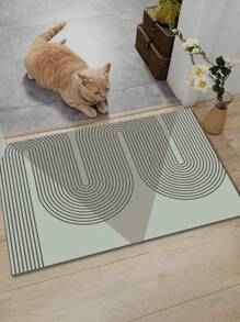 1pc Art Colorblock Geometric Pattern Printed Floor Mat, Lightweight Silica Gel Material Bathroom Rug, Velvet Texture Easy Care, Waterproof And Quick-Drying, Customizable And Iron-Friendly, Home Decor, Housewarming Gift