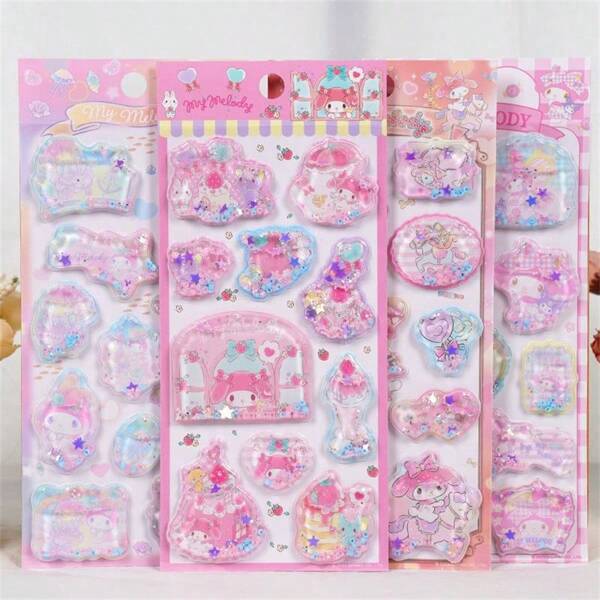 Sanrio (معتمد) ملصقات ثلاثية الأبعاد مملوءة بالزيت كرتونية معتمدة من سانريو تهتز بالماء, مناسبة لهدايا المناسبات والحفلات المختلفة