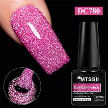 Mtssii 7ml Fluorescent Pink Reflective Nail Gel Polish Sparkling Shining Glitter Neon Color Nail Supplies Semi Permanent Soak Off UV Gel Varnish Sparkle Effect Nail Art Manicure - 彩色 - 查看 1